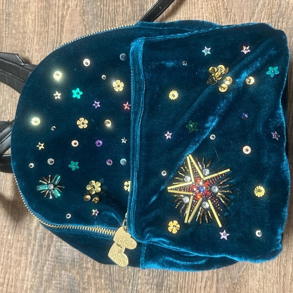 Betsey Johnson Vintage Y2KEmbellished Velvet Backpack mini GUC - Picture 3 of 12